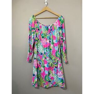 Lilly Pulitzer Smocked Off Shoulder Long Sleeve Lana Skort Romper size MEDIUM
